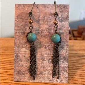 Vintage Faux Turquoise and Bronze Dangle Earrings